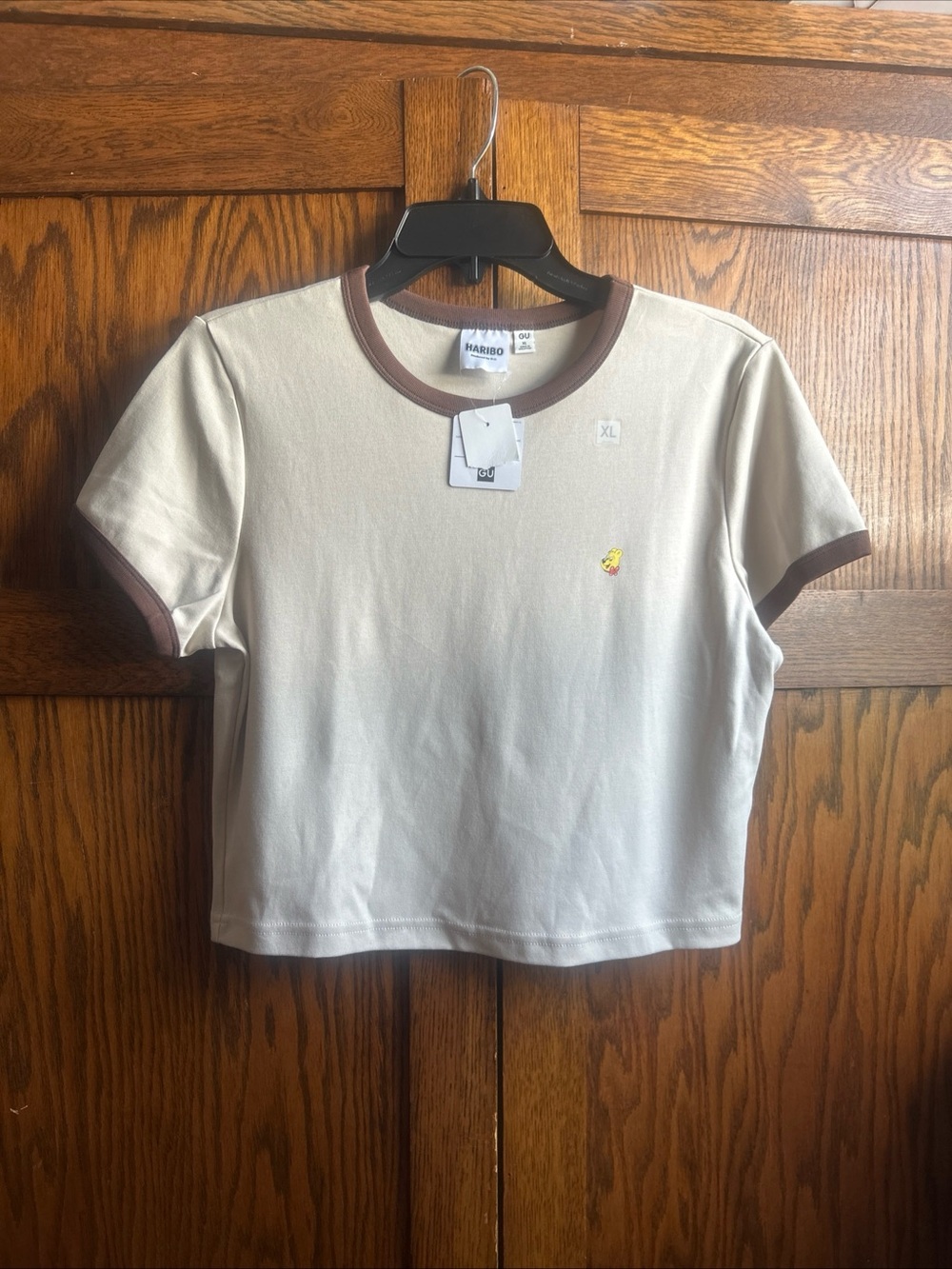 Haribo x GU Cream Crop Tee with Brown Trim